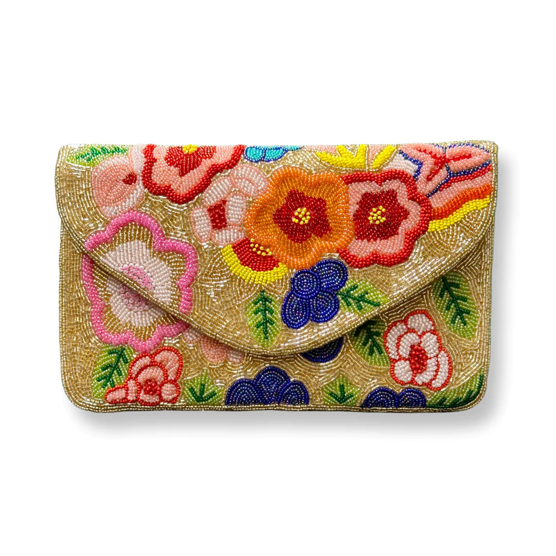 WKND WYFR Flower Power Large Beaded Clutch Purse Bag MSRP $128 2024 Weekend Wayfarer