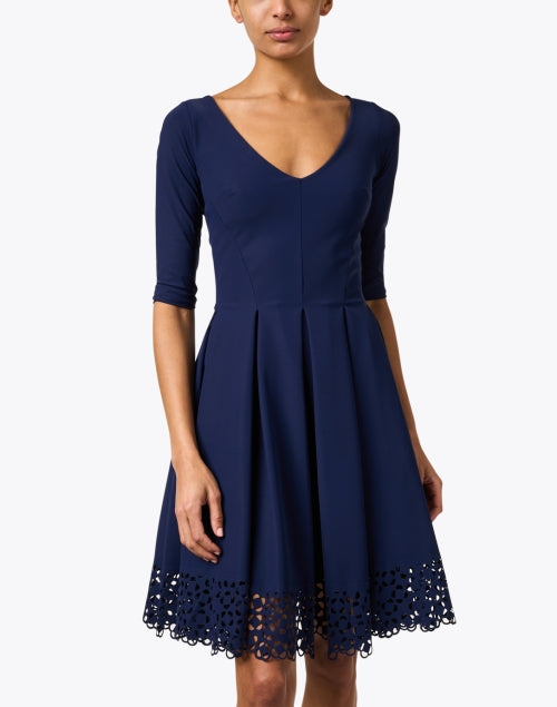 V Neck Fit Flare Dress in Navy Carl Meyers