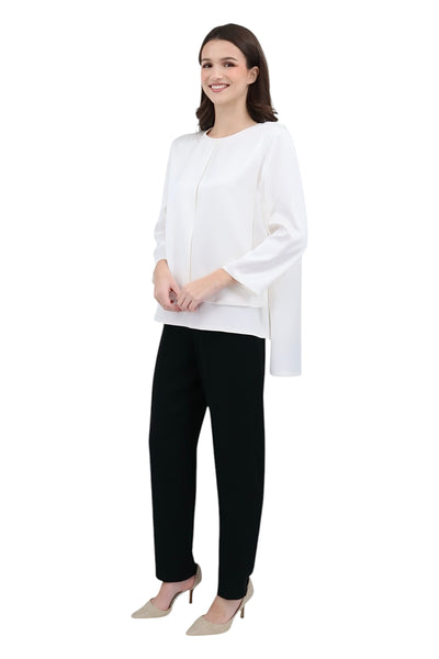 Silk Satin Panel Blouse in White