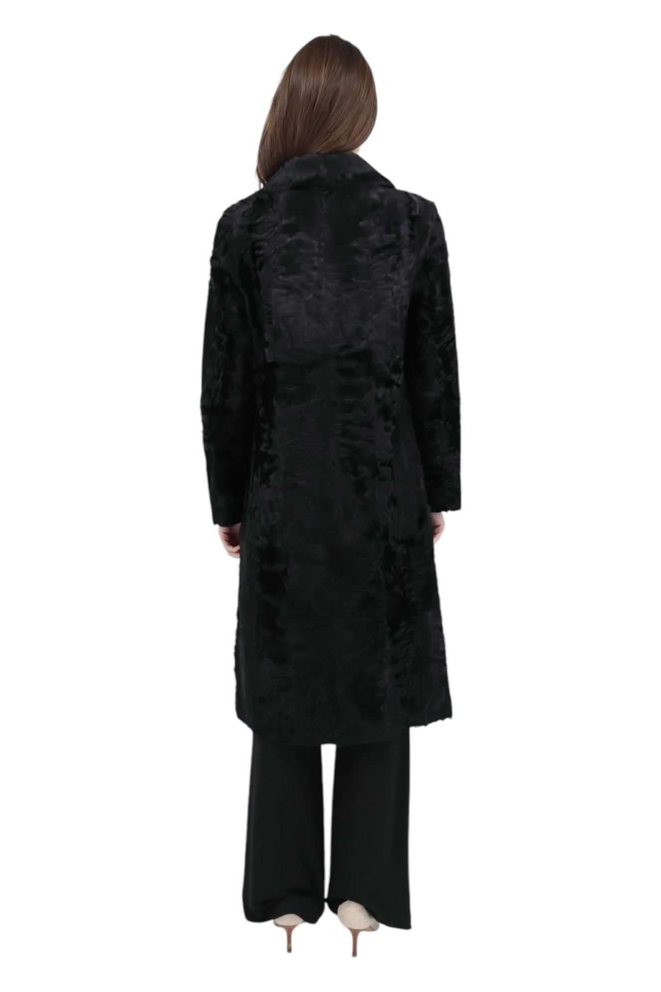 Real Lamb Structured Coat in Black