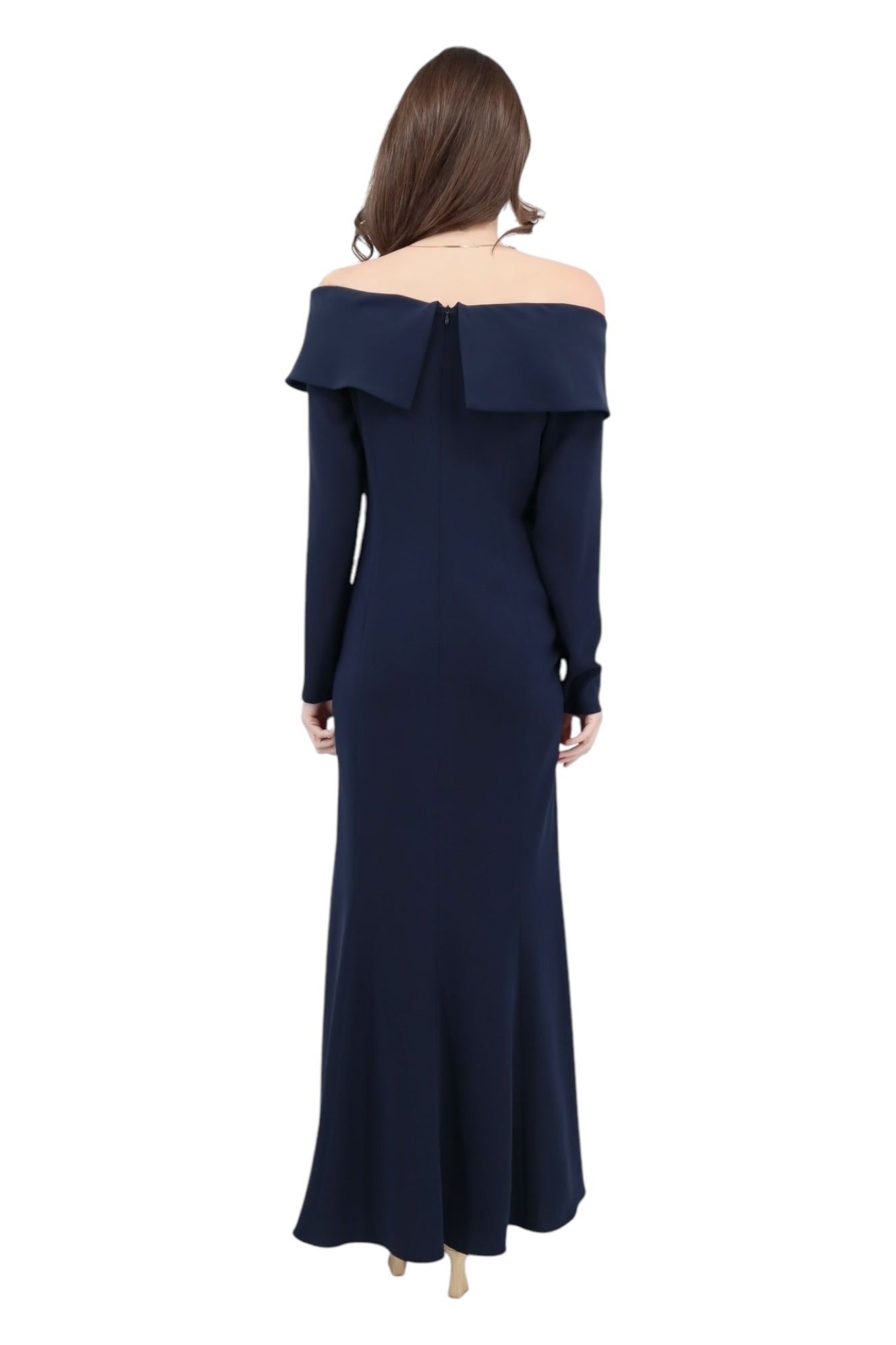 Crossroads Pin-Tuck Cuff Gown in Navy