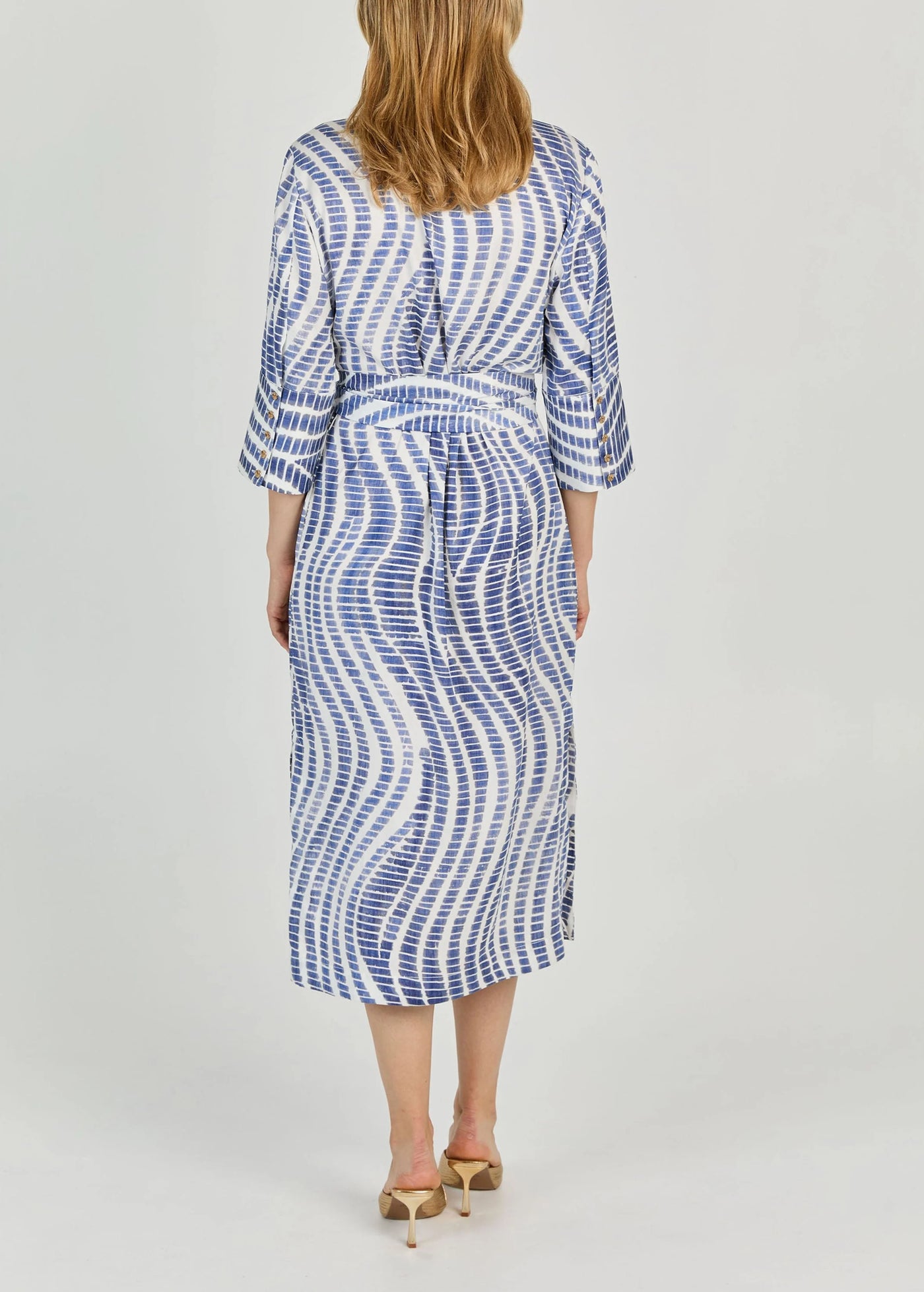 Playa Print Cupro Dress in Indigo/White