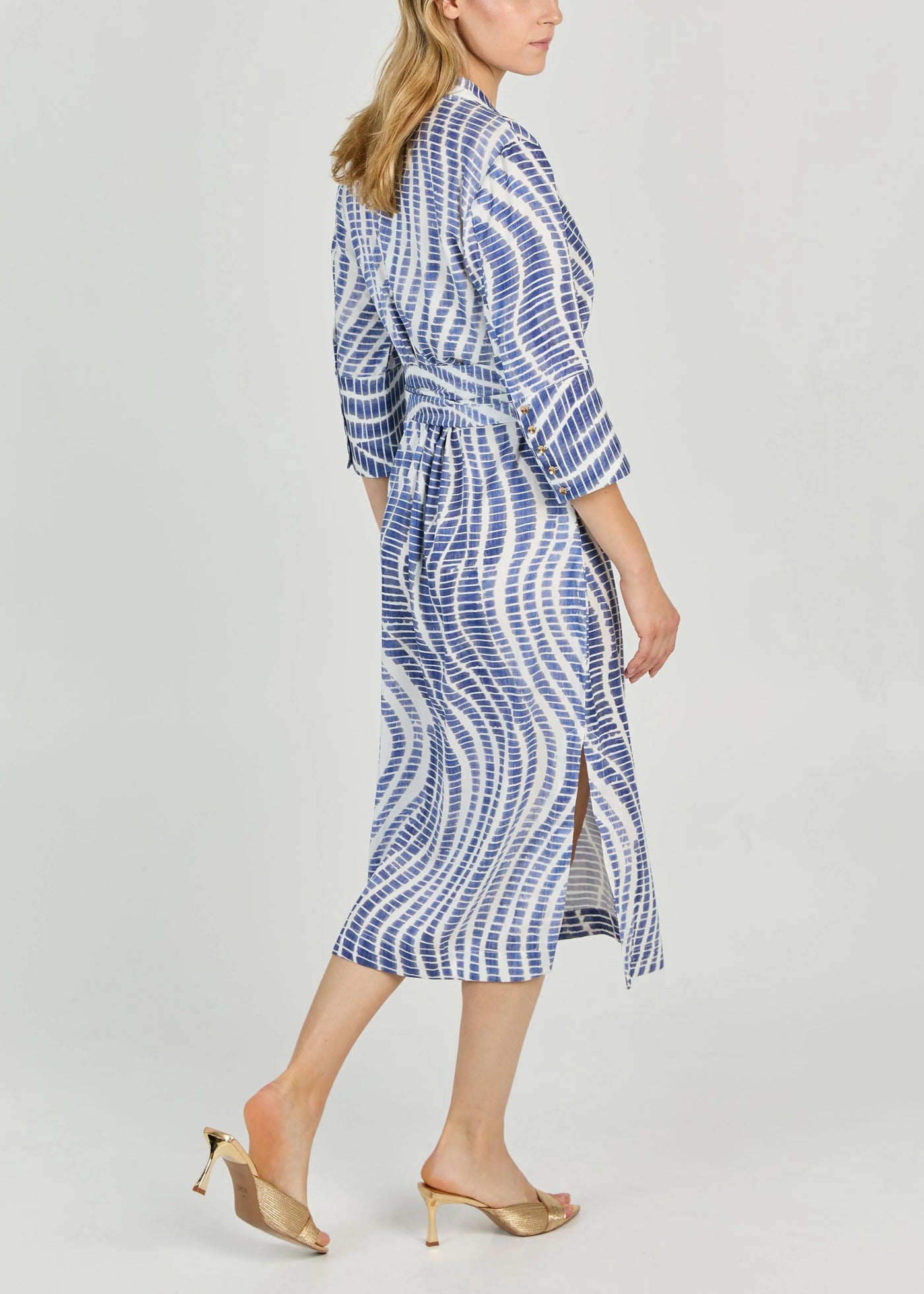 Playa Print Cupro Dress in Indigo/White