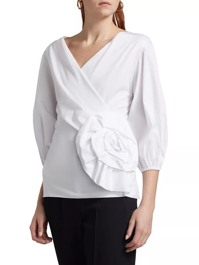 Elizee Rosette-Waist Cotton Faux-Wrap Top