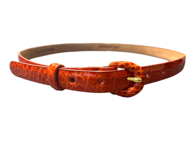 Skinny Glazed Alligator Belt with Covered Buckle in Orange