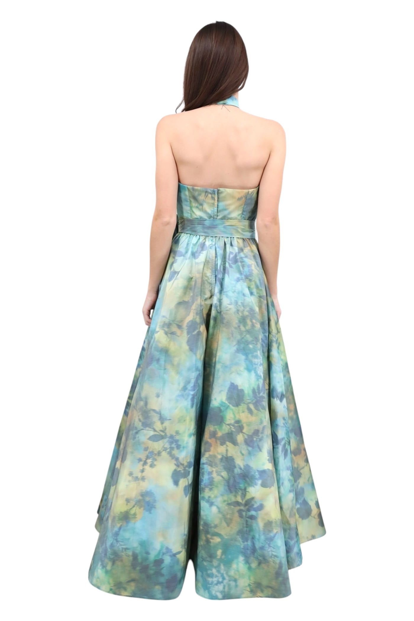 T-Neck Halter Gown in Floral Print