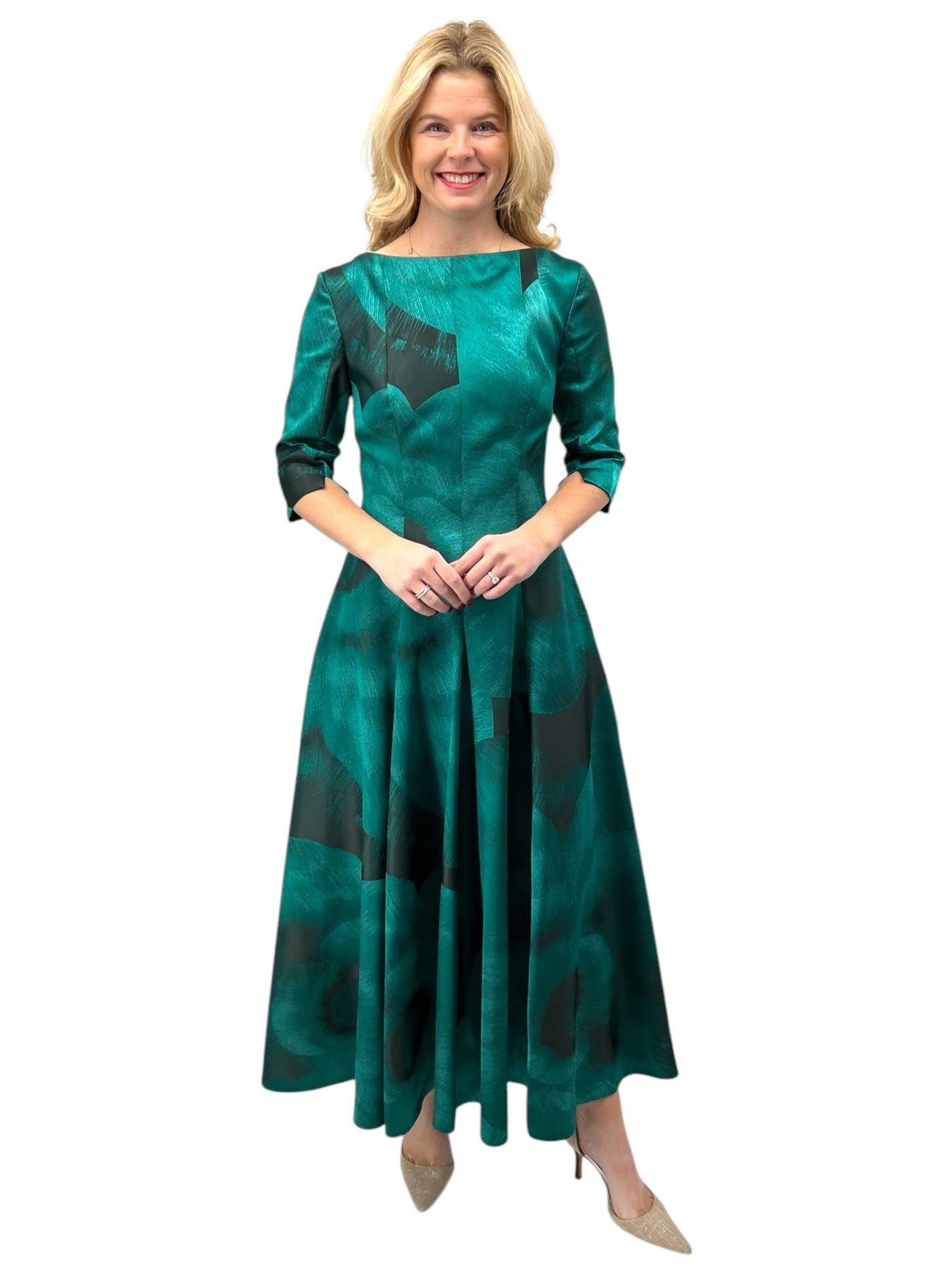 Lisianthus Jacquard Midi Dress in Jade Green