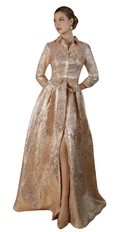 Shirt Collar Gown in Champagne