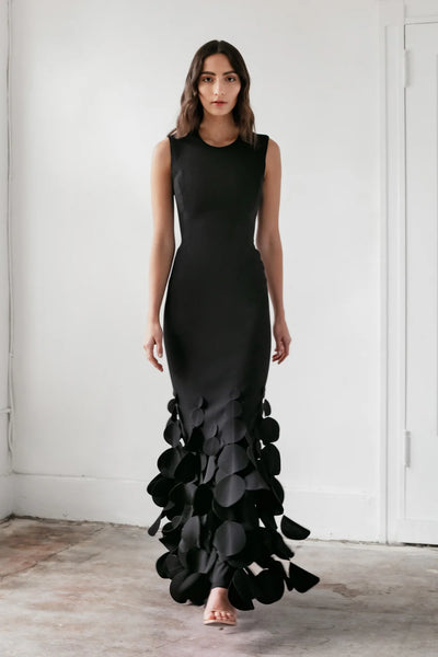 Jewel Neck Sheath Gown in Black