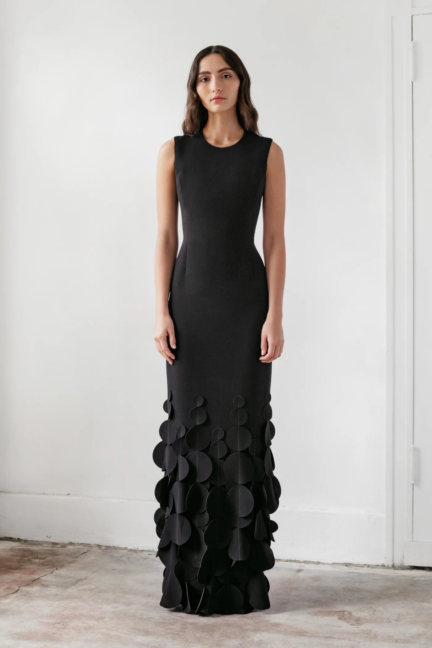 Jewel Neck Sheath Gown in Black