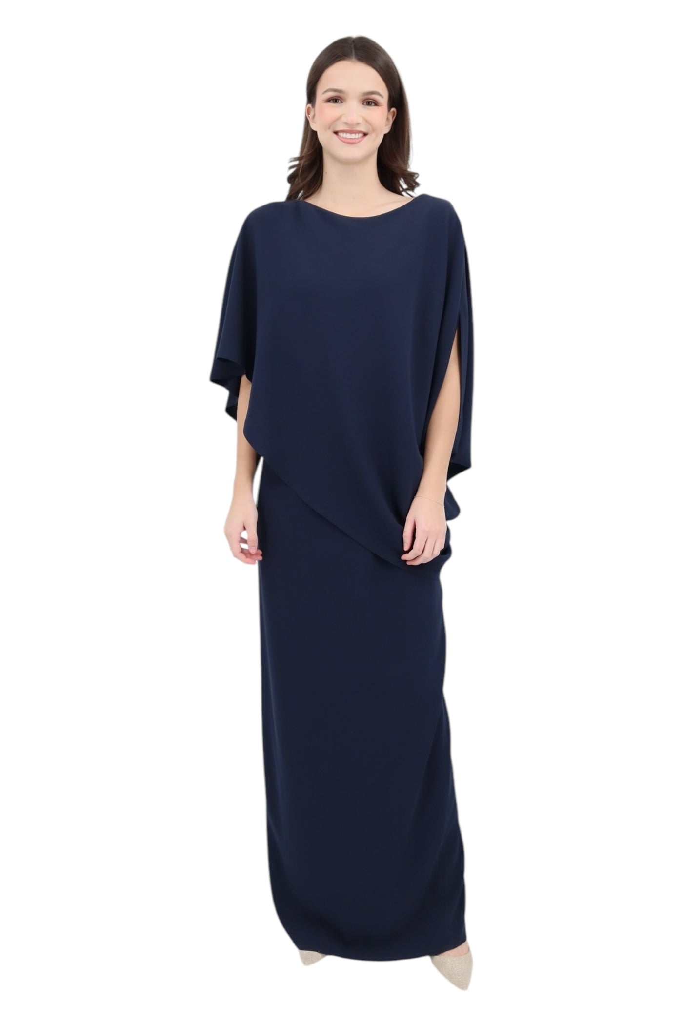 Matte Crepe Grecian Gown in Navy