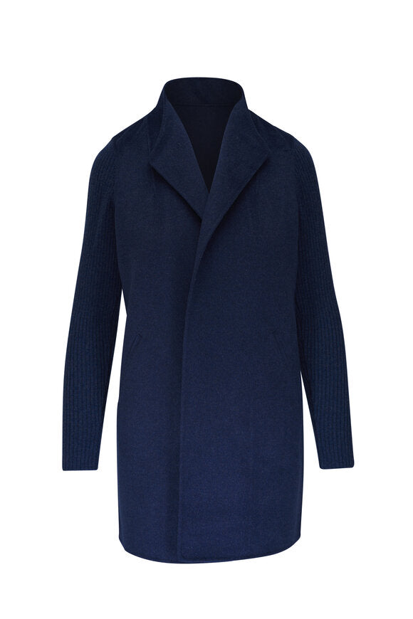 Rib Sleeve Coat in Navy