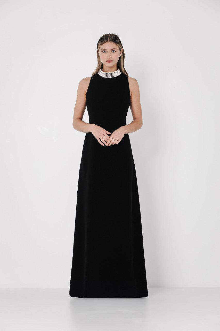 London Sheath Gown with Pearls in Black