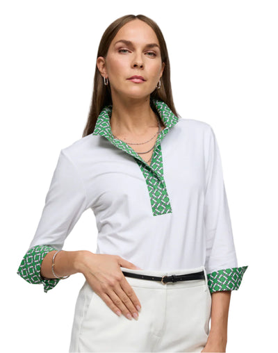 Ainsley 3/4 Sleeve Chain Link Shirt in Green