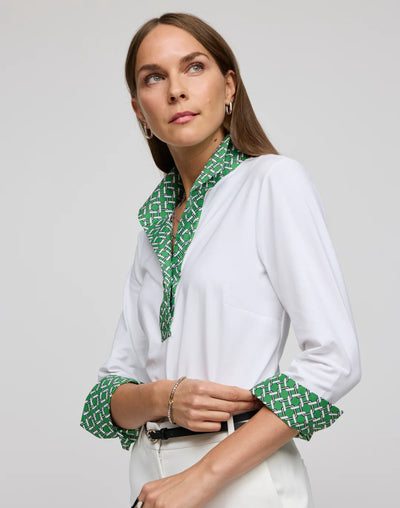 Ainsley 3/4 Sleeve Chain Link Shirt in Green