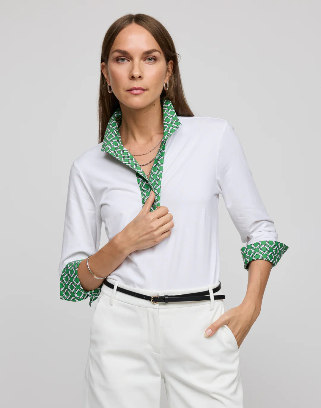 Ainsley 3/4 Sleeve Chain Link Shirt in Green