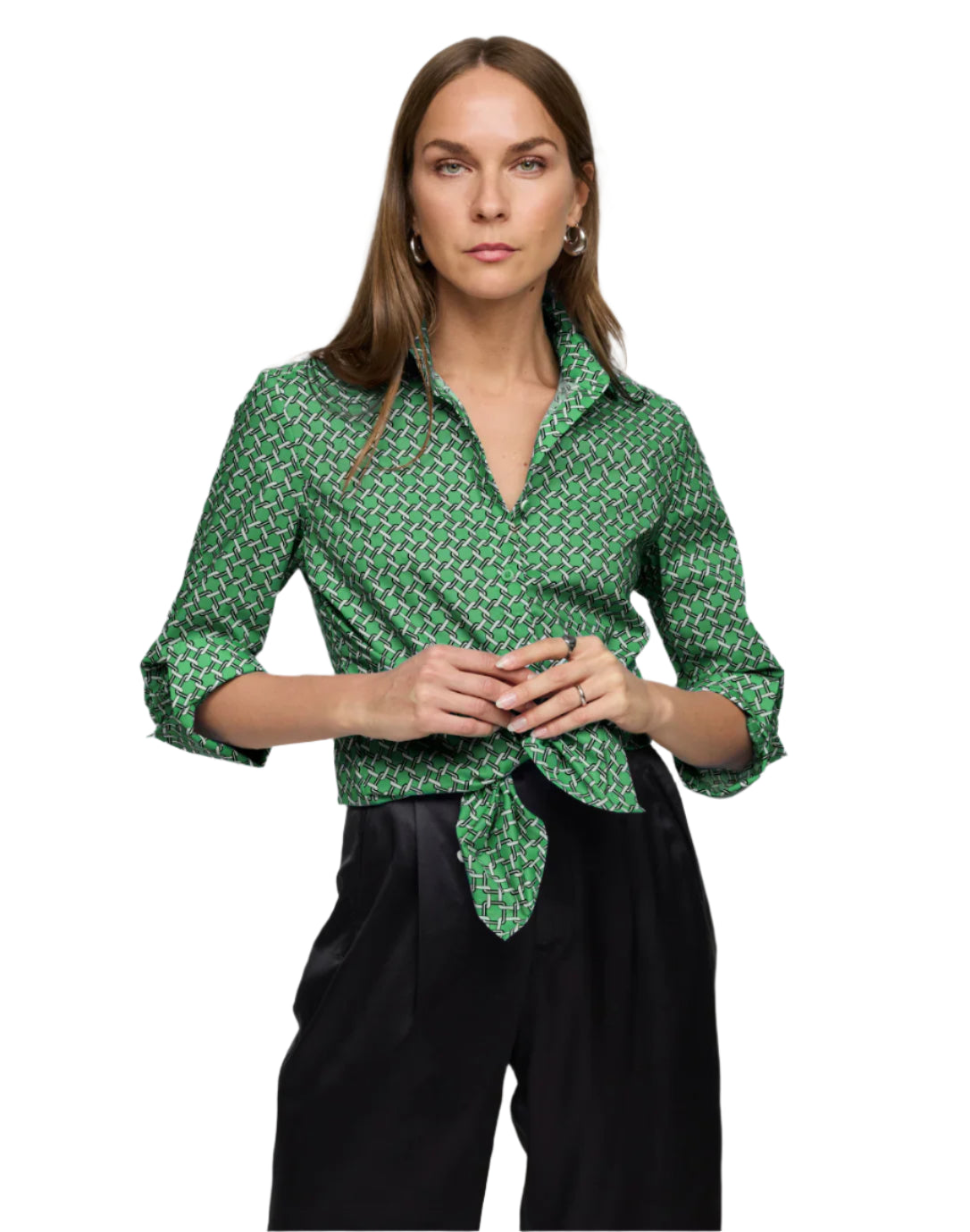 Zoey 3/4 Sleeve Chain Link Shirt in Green