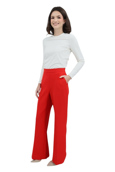 Pintuck Wide Leg Pant in Red