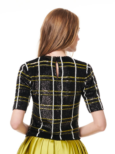 Plaid Beaded Elbow Tee in Black Citrine