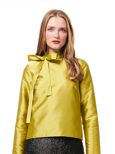 Tie Neck Taffeta Top in Citrine