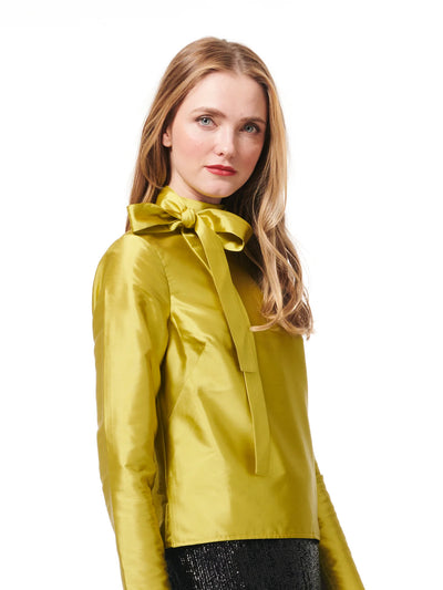 Tie Neck Taffeta Top in Citrine