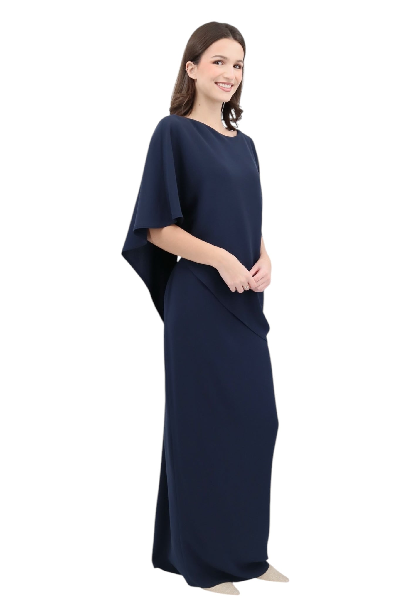 Matte Crepe Grecian Gown in Navy