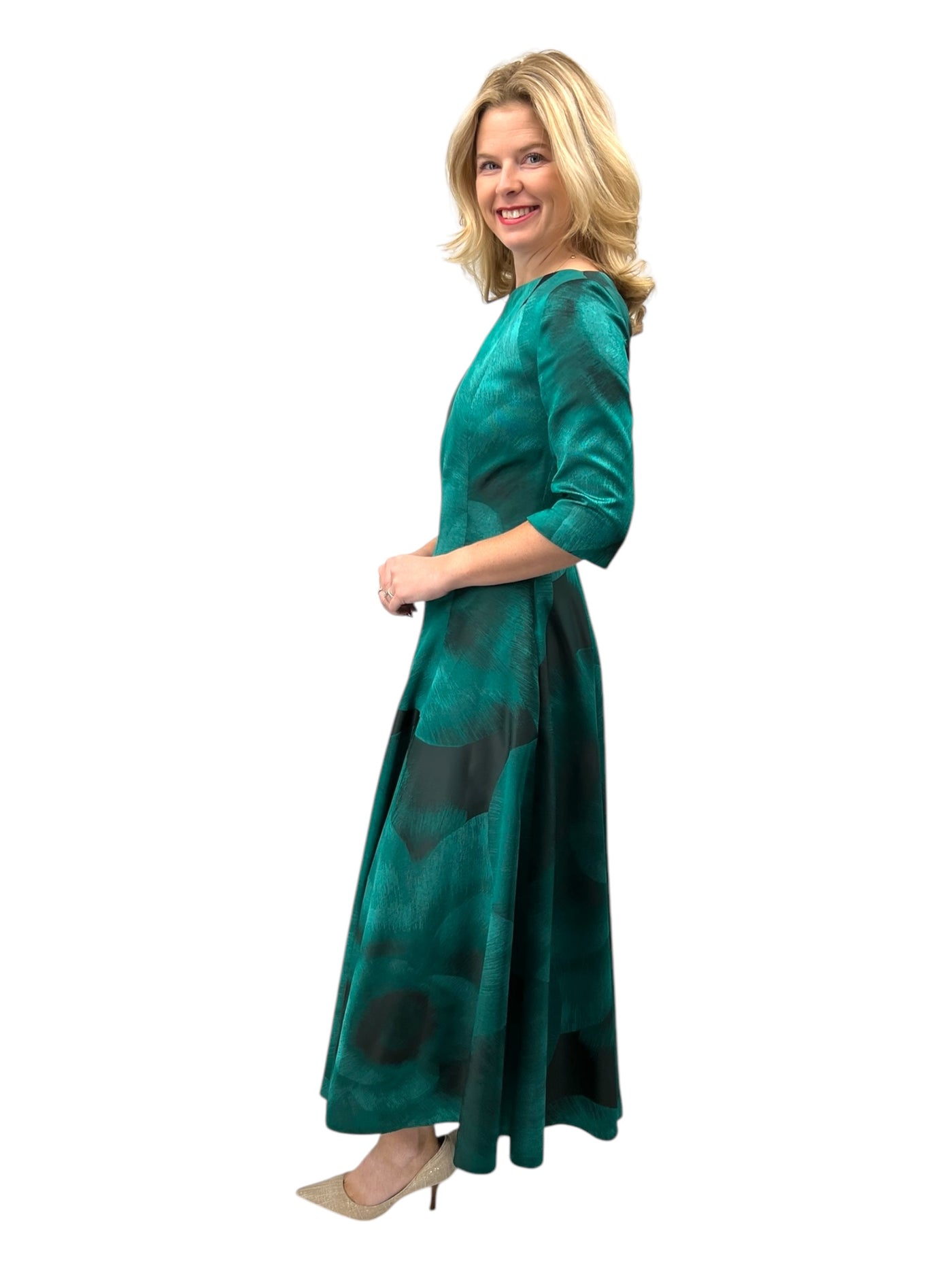 Lisianthus Jacquard Midi Dress in Jade Green