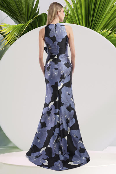 Floral Ruffle Gown in Black/Navy