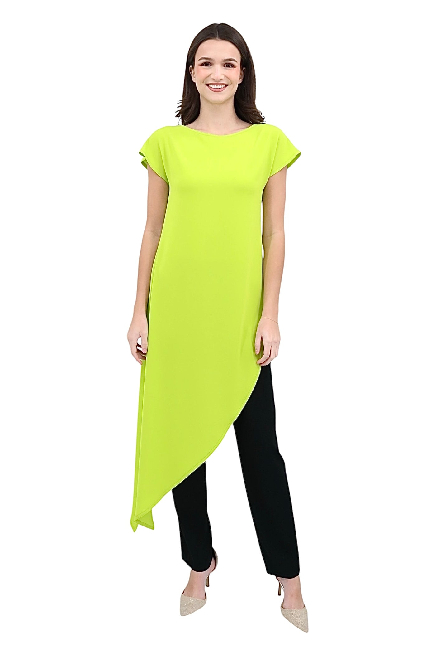 Asymmetrical Matte Crepe Maxi Tunic in Lime