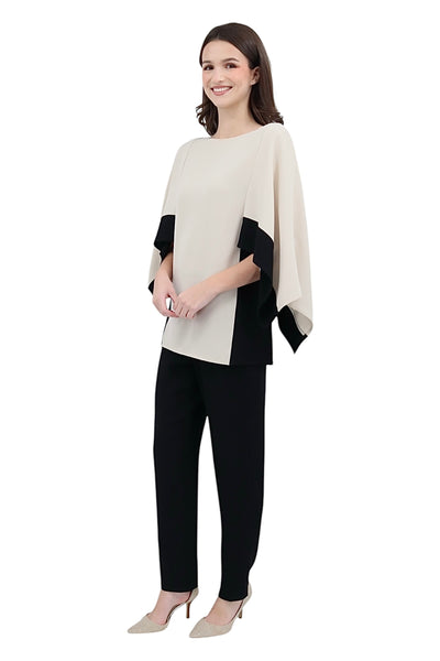 Matte Crepe Blouse in Pearl/Black