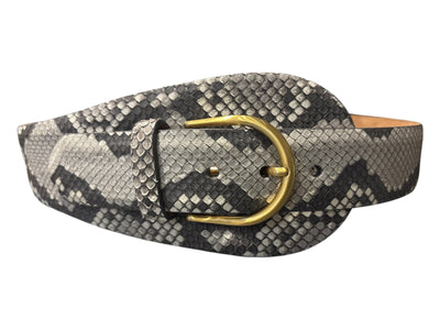 Large Tab Python Belt with Gold Buckle in Matte Natural