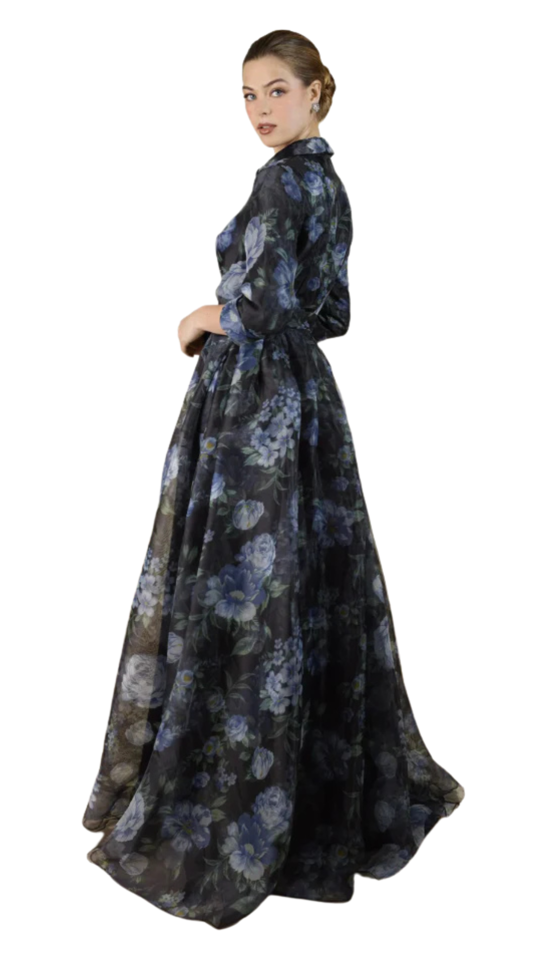 Shirt Collar Gown in Twilight Blossom