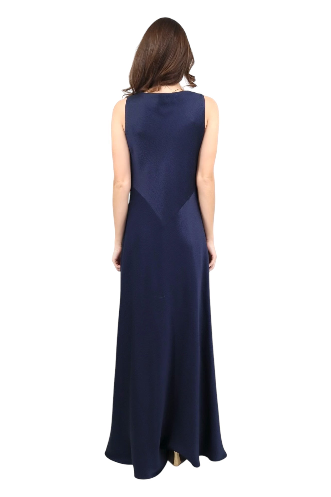 Hammered Satin Stiletto Gown in Navy