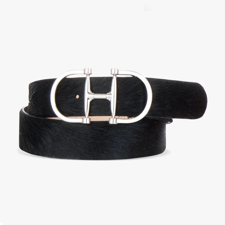 Kasi Hair-On Belt with Silver Buckle in Black