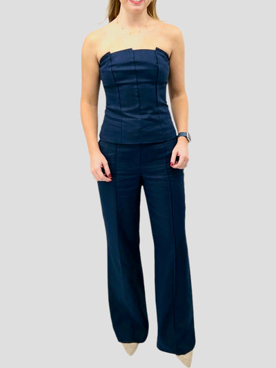 Wide Leg Pant with Pintuck in Navy