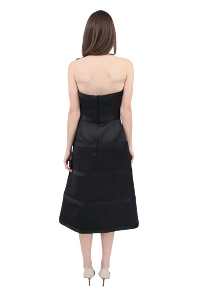 Strapless Bow Tie Tea Length Dress in Black