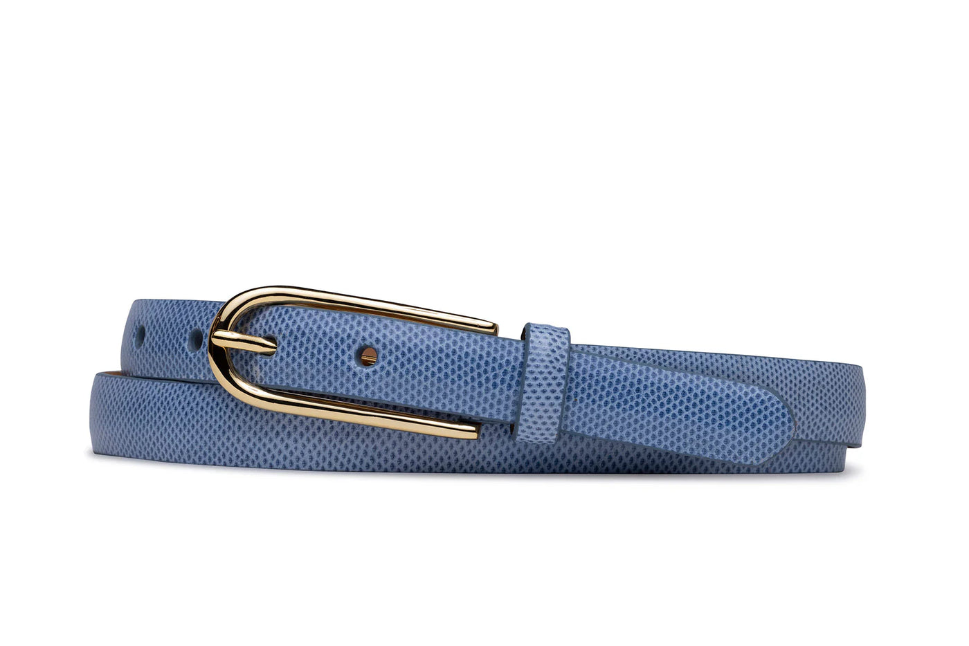 Skinny Karung Belt with Long Gold Buckle in Ocean Blule