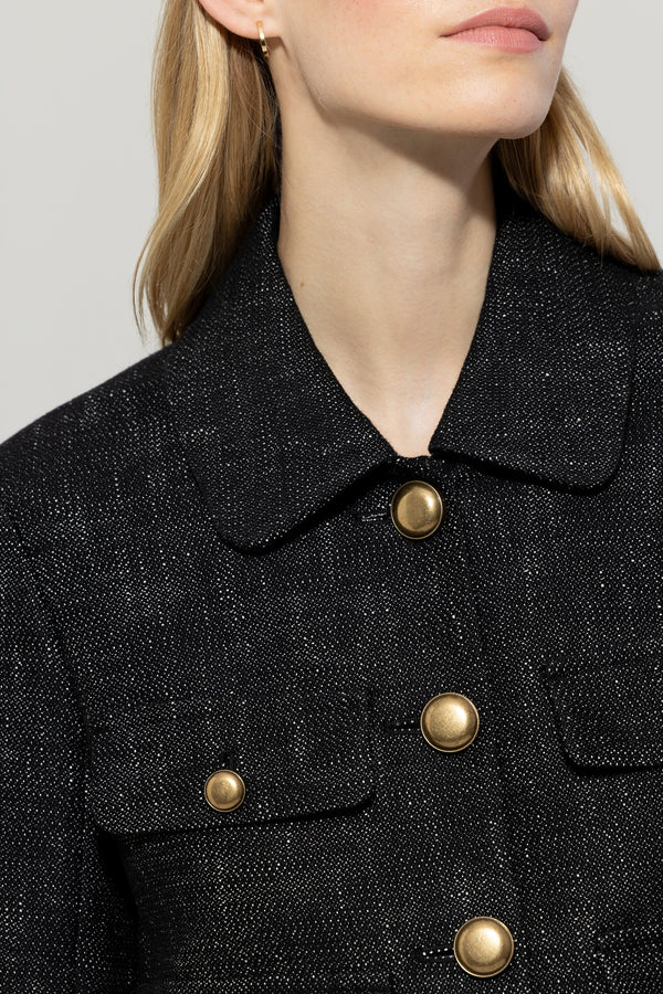 Tweed Jacket with Metal Buttons in Deep Black