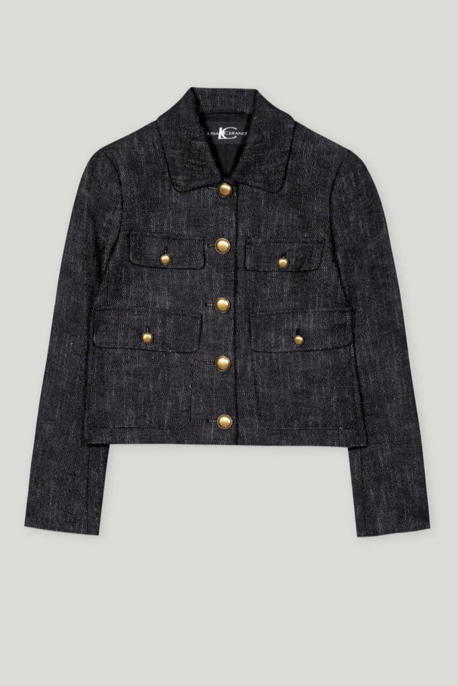 Tweed Jacket with Metal Buttons in Deep Black