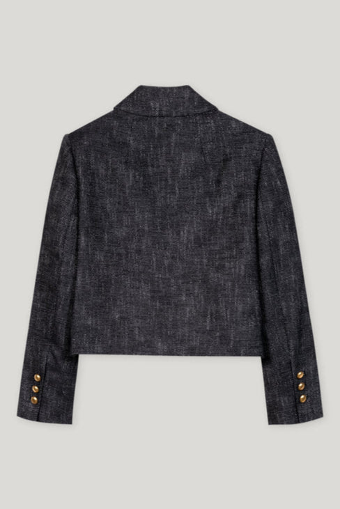 Tweed Jacket with Metal Buttons in Deep Black