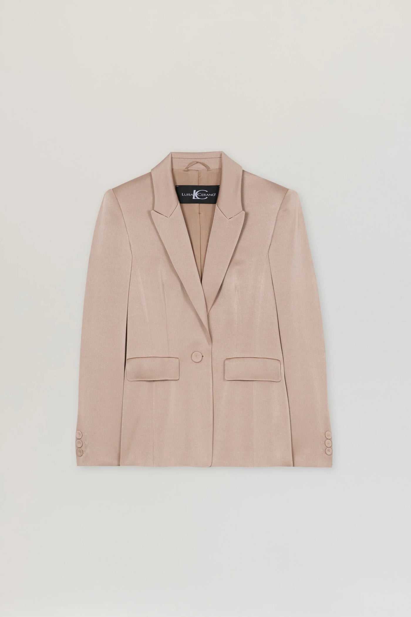 Satin One-Button Blazer in Mushroom