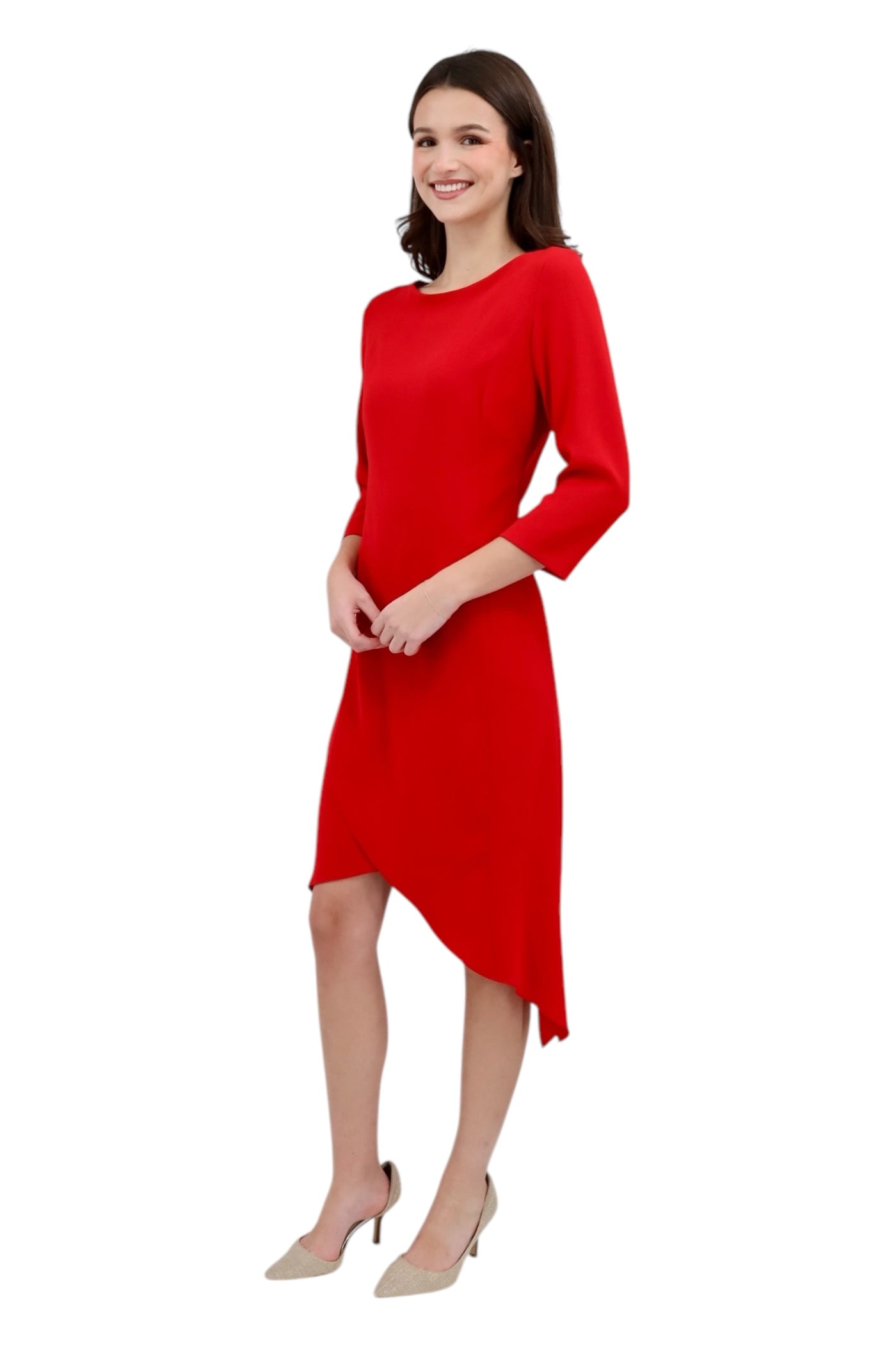 Matte Crepe Dress With Sleeve in Red