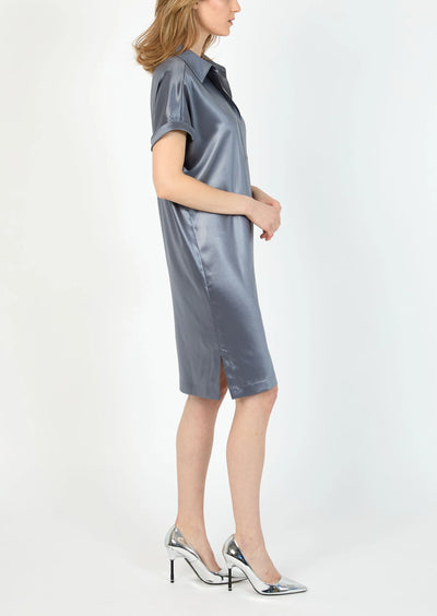 Textured Satin Dress in Slate