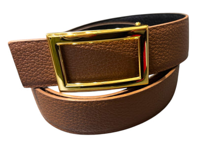 Reversible Pebbled Calf Belt in Black/Antique Tan