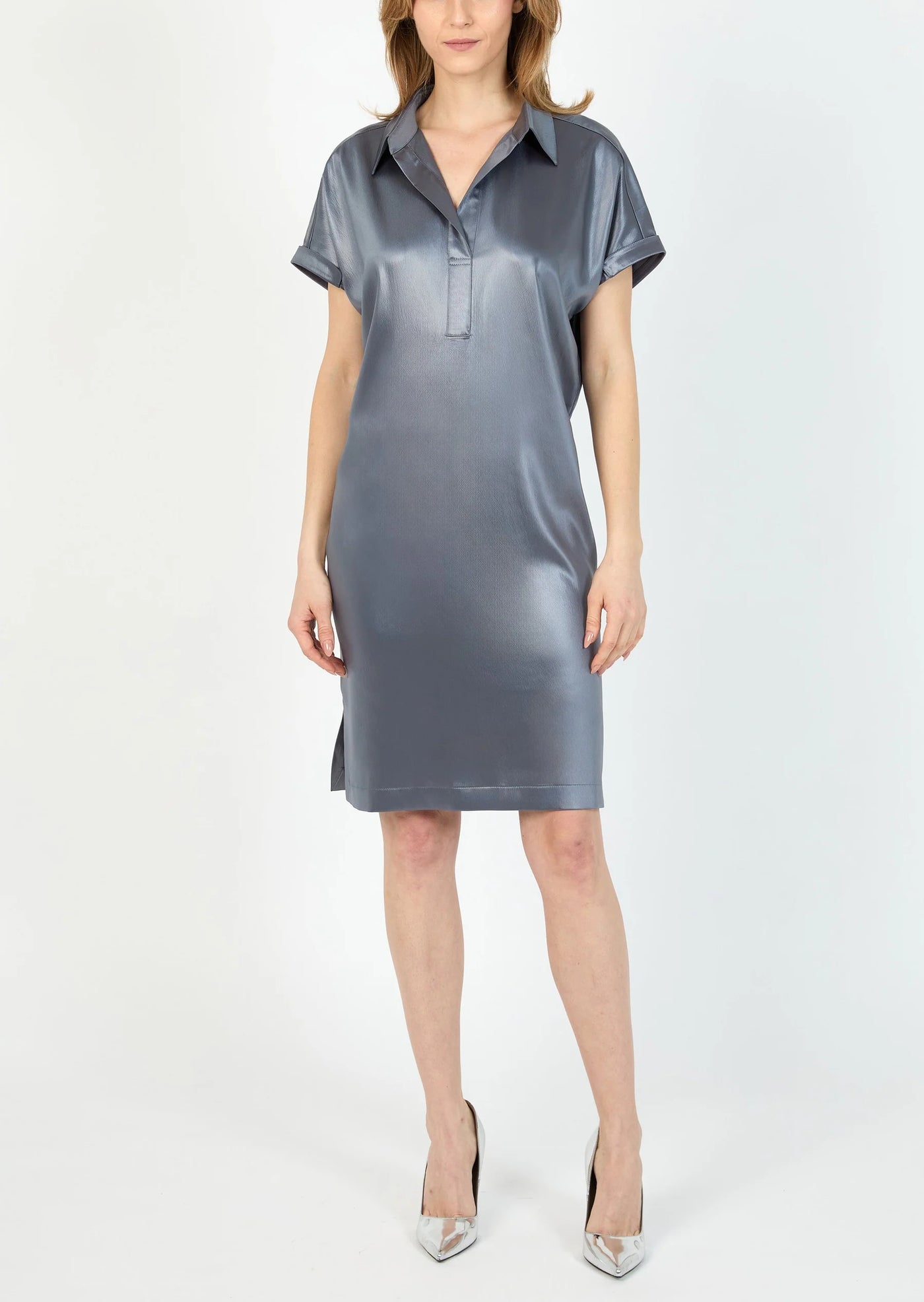 Textured Satin Dress in Slate