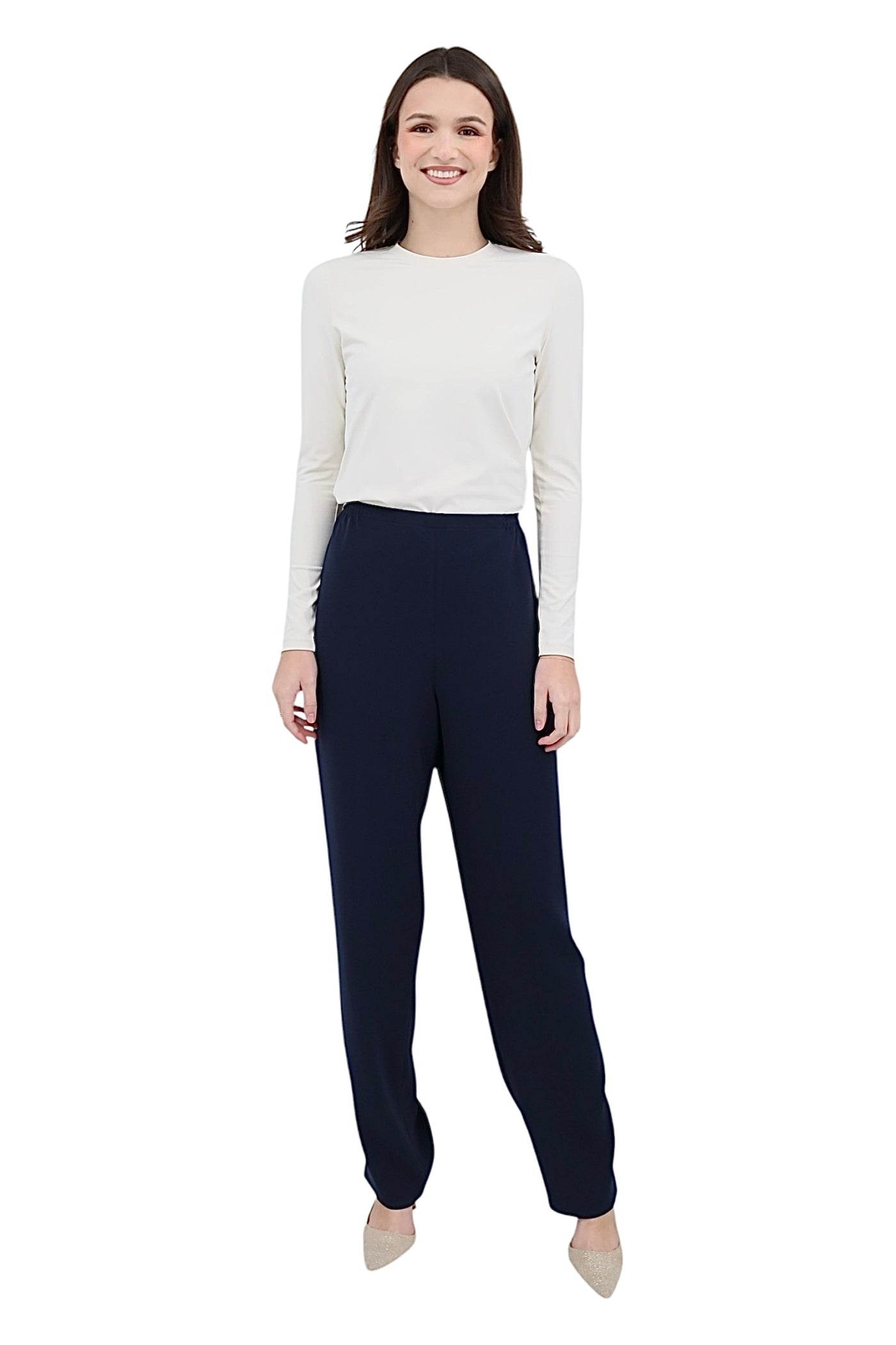 Supernova Matte Crepe Elastic Waist Cigarette Pant Navy