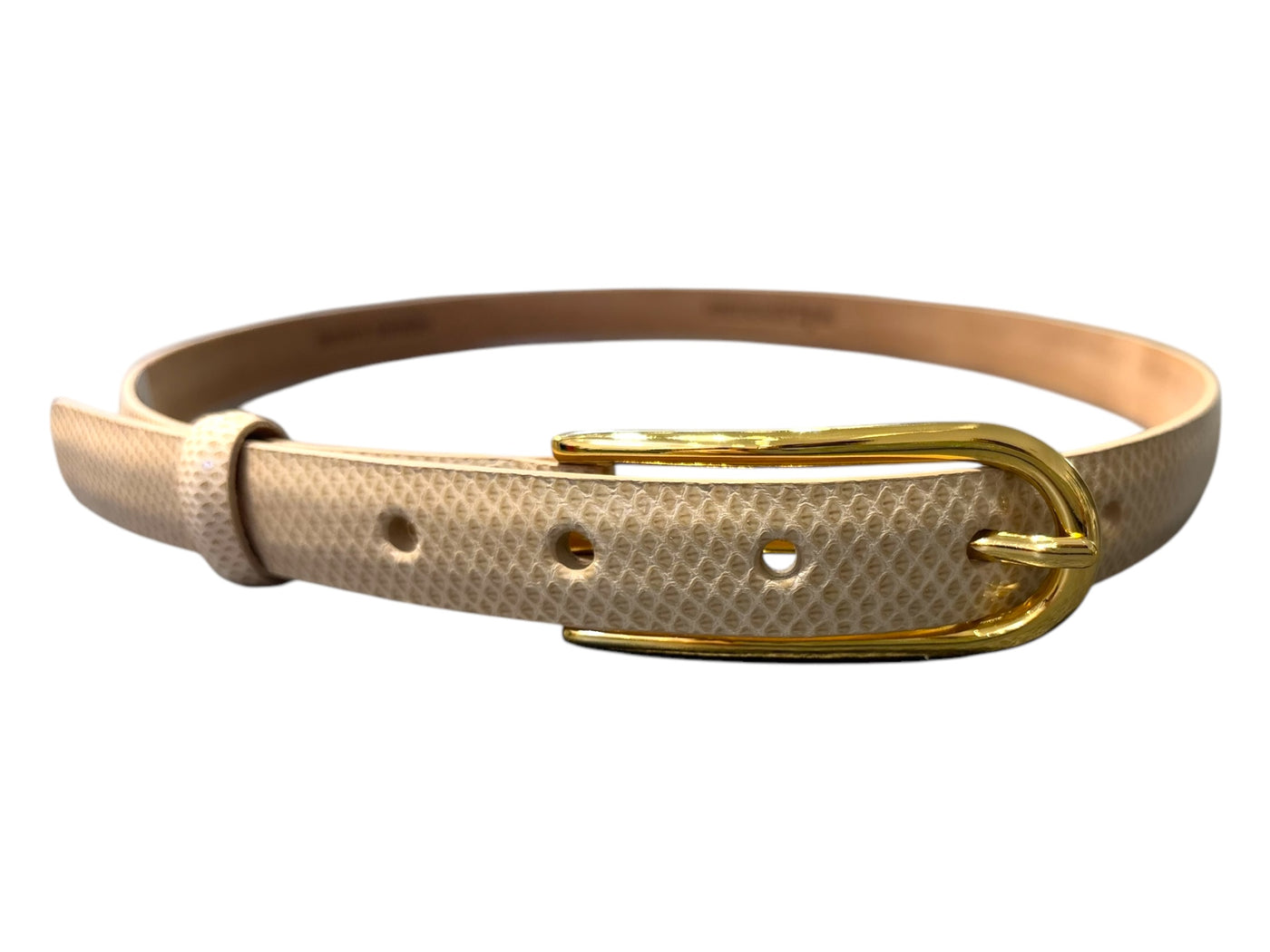 Skinny Karung Belt with Long Gold Buckle in Tan