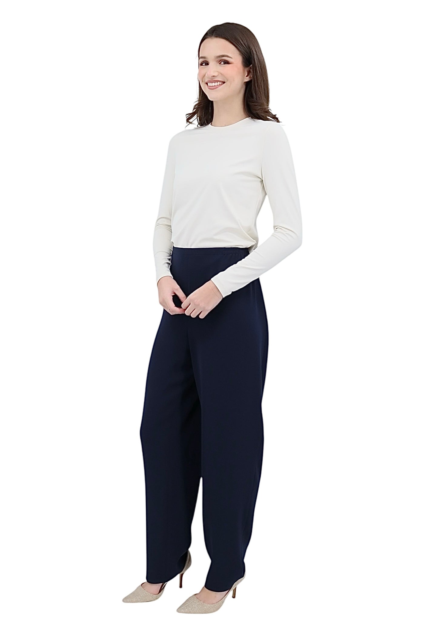 Supernova Matte Crepe Elastic Waist Cigarette Pant Navy