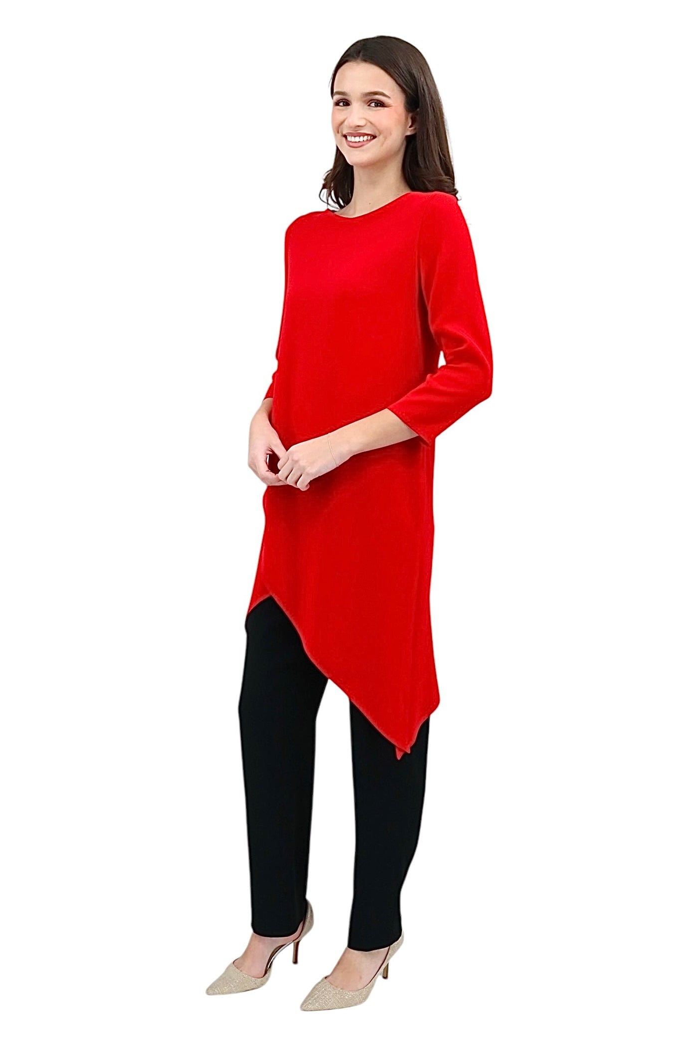 Matte Crepe Double Helix Tunic in Red