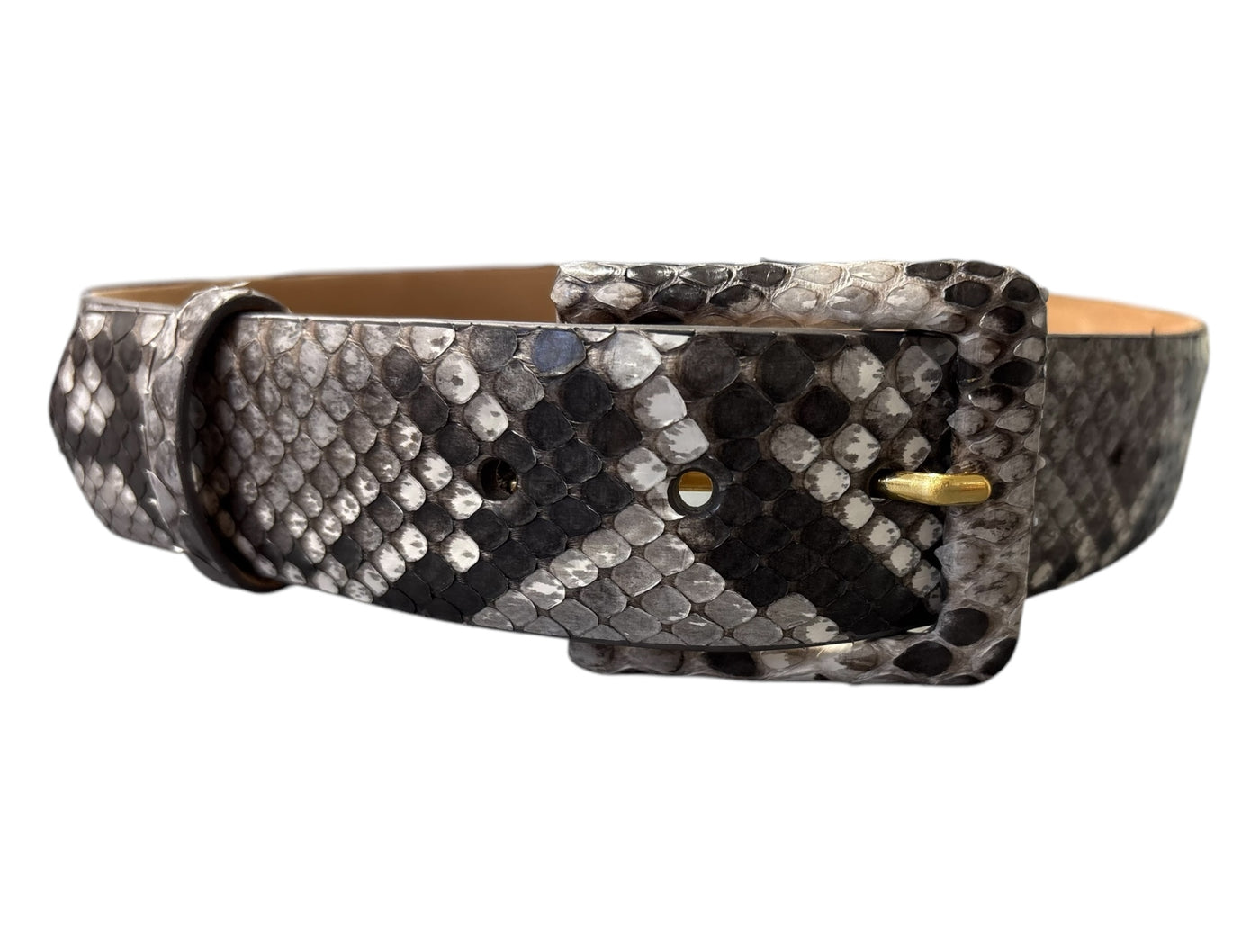 Python Belt with Covered Buckle in Natural Diamond